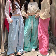 批发多巴胺速干休闲运动女春秋夏季薄款<b class='q'>韩版</b>高腰宽松显瘦直筒<b class='q'>裤</b>
