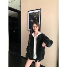 批发美拉德复古麂皮绒<b class='q'>外套</b>女秋季宽松翻领休闲机车<b class='q'>夹克</b>