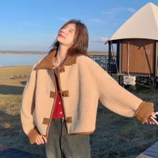 批发皮毛一体可双面穿羊羔毛外套女小个子时尚气质加厚<b class='q'>短款</b>麂皮绒上衣