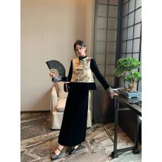 批发套装女2025<b class='q'>春</b>秋新款高级感新中式国风盘扣马甲外套+连衣裙两件套