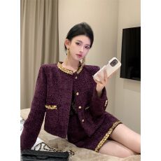 批发2025年秋富家千金紫色<b class='q'>小香</b>风<b class='q'>套装</b>裙女高级感短外套气质名媛两件套