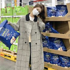 批发黑白格设计感新款时尚毛呢大衣中<b class='q'>长款</b>复古<b class='q'>西装</b>格子赫本风呢子外套