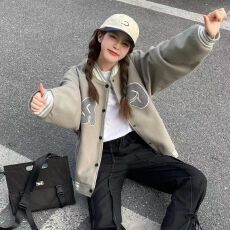 批发秋冬加绒chic休闲刺绣棒球服外套<b class='q'>男</b>女韩版宽松设计感夹克百搭ins