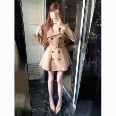 批发卡其色风衣外套女春秋季小个子收腰翻领西装外套韩版休闲气质大衣