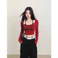 批发跳舞<b class='q'>爵士舞</b>上衣女假两件印花长袖T恤短款性感甜辣jazz演出衣<b class='q'>服装</b>