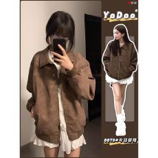 批发美拉德美式复古高级感棕色pu皮衣外套女春秋新款短款<b class='q'>街头</b>潮牌夹克