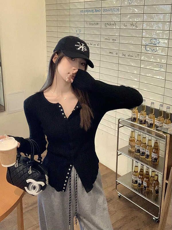 MY14285# 高级感针织长袖t恤女冬洋气修身显瘦百搭打底衫独特毛衣上衣...