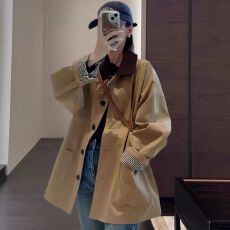 批发2025新款风衣女小个子中长款休闲高级感撞色宽松卡其色外套<b class='q'>春</b>秋季