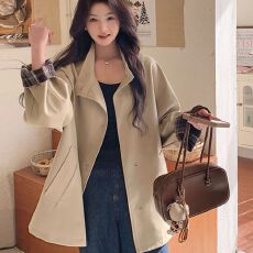批发高级撞色风衣2025外套春秋出片宽松英伦新款大衣显瘦中长款外套女