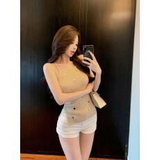 批发设计感亮片钉珠针织吊带背心女夏季修身无袖外穿纯欲显瘦短款上衣