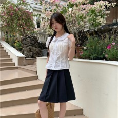 批发<b class='q'>短袖</b><b class='q'>衬衫</b>女夏季甜美白色小衫巨好看法式上衣泡泡袖娃娃领<b class='q'>衬衣</b>