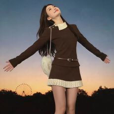 批发千金穿搭咖色上衣秋冬女独特漂亮内搭<b class='q'>打底衫</b>巨好看韩系两件套装裙