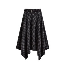 批发2026年新款不规则格子毛呢半身裙女<b class='q'>秋</b>冬高腰复古垂坠感a字裙伞裙