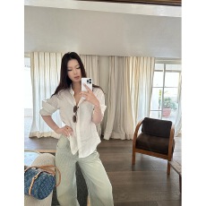 批发5werkwen 天然氧吧|松弛主义 棉麻手工翻褶卷边袖宽松<b class='q'>衬衫</b>