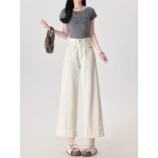 批发小众潮酷简约时尚设计感阔腿牛仔裤女<b class='q'>夏</b>季2025新款高腰宽松牛仔裤