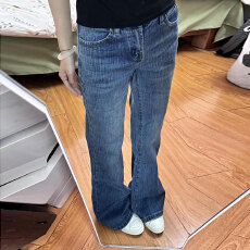 批发蓝色百搭简约微喇牛仔长裤女秋季韩式学生外穿低腰宽松微喇长裤子