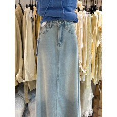 批发百搭外穿浅蓝色时髦宽松休闲牛仔中长裙秋季薄款通勤潮流牛仔裙子