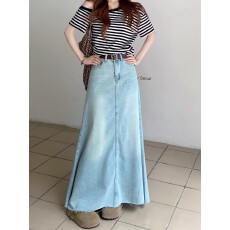 批发2025秋日新款高级感韩系百搭高腰水洗<b class='q'>牛仔裙</b>复古显瘦大摆半身裙女