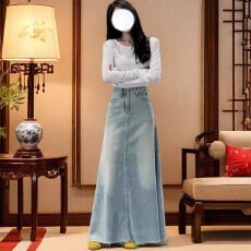批发韩系大码时尚高腰大摆毛边<b class='q'>牛仔裙</b>秋季新款胖mm显瘦气质减龄<b class='q'>牛仔裙</b>