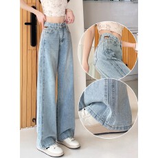 批发浅蓝色高腰<b class='q'>提</b><b class='q'>臀</b>牛仔<b class='q'>裤</b>女2025年冬日通勤风爆款高腰显瘦时髦直筒<b class='q'>裤</b>