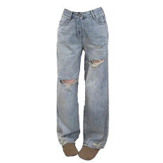 批发破洞复古水洗休闲韩系时髦<b class='q'>牛仔裤</b>女冬季150小个子阔腿乞丐裤显瘦
