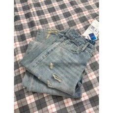 批发潮流小众设计感破洞阔腿<b class='q'>牛仔裤</b>女2025冬季新款宽松显瘦百搭拖地裤