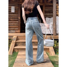 批发ins风时尚破洞<b class='q'>牛仔裤</b>女2025年冬潮高腰显瘦直筒垂感小个子阔腿裤