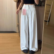 批发白色高腰阔腿<b class='q'>牛仔裤</b><b class='q'>女</b>2025年冬日气质梨形宽松显瘦遮肉直筒阔腿<b class='q'>裤</b>
