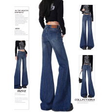 批发气质休闲百搭蓝色微喇叭<b class='q'>牛仔裤</b><b class='q'>女</b>2025大码胖mm复古宽松显瘦喇叭<b class='q'>裤</b>