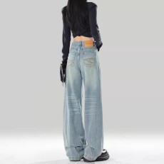 批发复古蓝色胖MM舒适阔腿<b class='q'>牛仔裤</b>女春季2026小个子宽松显瘦遮肉阔腿裤