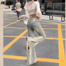 批发提臀显腿长直显高外穿通勤微喇牛仔<b class='q'>裤</b>女装春季弹力小个子高腰显瘦