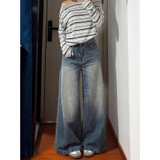 批发小个子百搭复古蓝水洗阔腿牛仔<b class='q'>裤</b>春日高腰收腹遮胯显高显瘦阔腿<b class='q'>裤</b>