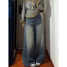 批发美式阔腿牛仔<b class='q'>裤</b>女春季2026时尚学生小个子高腰显瘦显高休闲牛仔<b class='q'>裤</b>