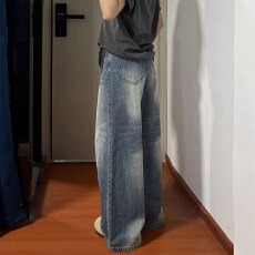 批发梨形身材阔腿牛仔<b class='q'>裤</b>女高腰春季胖mm大码宽松美式显瘦阔腿长牛仔<b class='q'>裤</b>