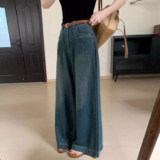 批发2026年春阔腿牛仔<b class='q'>裤</b>女春日显高小个子高腰显瘦宽松垂感拖地阔腿<b class='q'>裤</b>