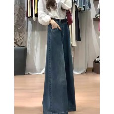 批发通勤韩式高腰阔腿牛仔<b class='q'>裤</b>女春季甜酷宽松垂感显瘦百搭拖地牛仔<b class='q'>裤</b>子