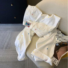 批发韩系简约白色阔腿<b class='q'>牛仔裤</b>女花朵刺绣设计感高腰直筒宽松<b class='q'>牛仔裤</b>子