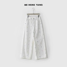 批发个性花朵刺绣白色<b class='q'>牛仔裤</b>女2026夏季时髦小众宽松显瘦阔腿长裤子