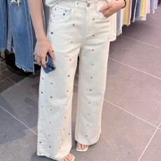批发大码休闲舒适白色<b class='q'>牛仔裤</b>女夏季新款时尚阔腿长裤个性直筒休闲裤