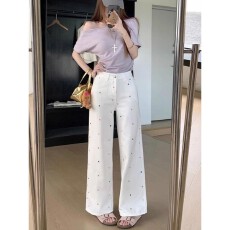 批发爆款夏日外穿甜美炸街洋气潮流花朵刺绣<b class='q'>牛仔裤</b>女宽松阔腿高腰显瘦