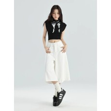 批发白色七分阔腿<b class='q'>牛仔裤</b><b class='q'>女</b>高腰显瘦小个子夏季遮肉提臀宽松<b class='q'>直筒</b>七分裤