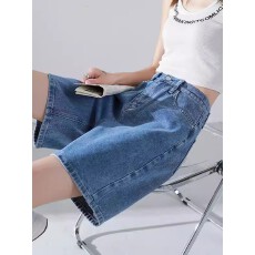 批发复古简约盐系五分阔腿<b class='q'>牛仔</b>裤宽松休闲<b class='q'>短裤</b>中裤<b class='q'>女</b>2026夏季新款怀旧