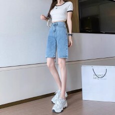 批发高腰<b class='q'>牛仔</b><b class='q'>短裤</b><b class='q'>女</b>2026年显高时尚夏季直筒五分裤宽松显瘦阔腿五分裤