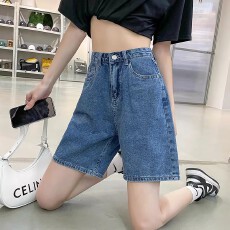 批发韩式遮肉直筒五分<b class='q'>牛仔</b><b class='q'>短裤</b><b class='q'>女</b>夏2026新款大码胖mm显瘦高腰直筒中裤