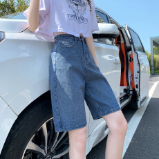 批发学生夏日外穿清爽感复古蓝五分直筒<b class='q'>牛仔</b><b class='q'>短裤</b>子潮酷减龄百搭<b class='q'>牛仔</b>裤