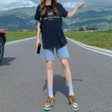 批发网红潮款复古阔腿<b class='q'>牛仔</b><b class='q'>短裤</b><b class='q'>女</b>高腰显瘦宽松直筒裤休闲中裤五分裤子