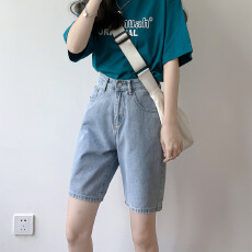 批发夏季五分<b class='q'>牛仔</b><b class='q'>短裤</b><b class='q'>女</b>高腰2026新款高街宽松显瘦5分阔腿中裤子潮ins
