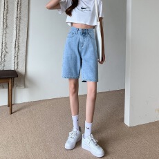 批发直筒<b class='q'>牛仔</b><b class='q'>短裤</b><b class='q'>女</b>夏日外穿休闲舒适高腰五分薄款宽松显瘦中裤阔腿<b class='q'>裤</b>