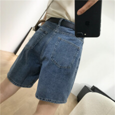 批发休闲<b class='q'>牛仔</b><b class='q'>短裤</b><b class='q'>女</b>夏季薄款中裤大码胖mm高腰a字宽松直筒阔腿五分裤