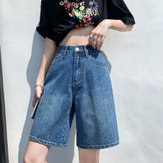 批发韩系复古蓝五分<b class='q'>牛仔</b><b class='q'>短裤</b><b class='q'>女</b>夏季2026新款高腰直筒显瘦阔腿中裤宽松